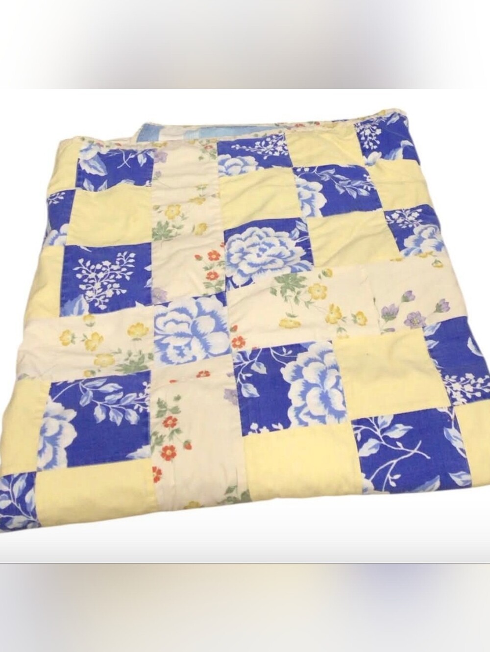 Hand Made Quilt Blue And Yellow 64 Inches X 78 Inches